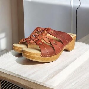 Women’s Cognac Leather Slip-On Clog Sandals